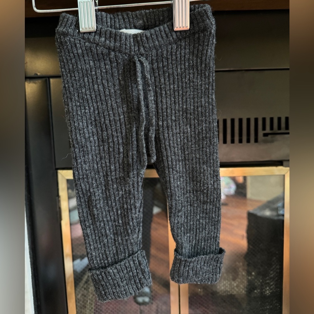 Gray Ribbed Knit Kids Pants